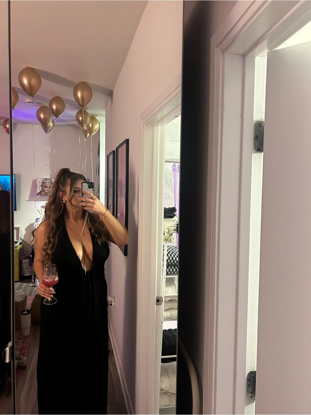 Fashion Nova Black Deep V Maxi Dress